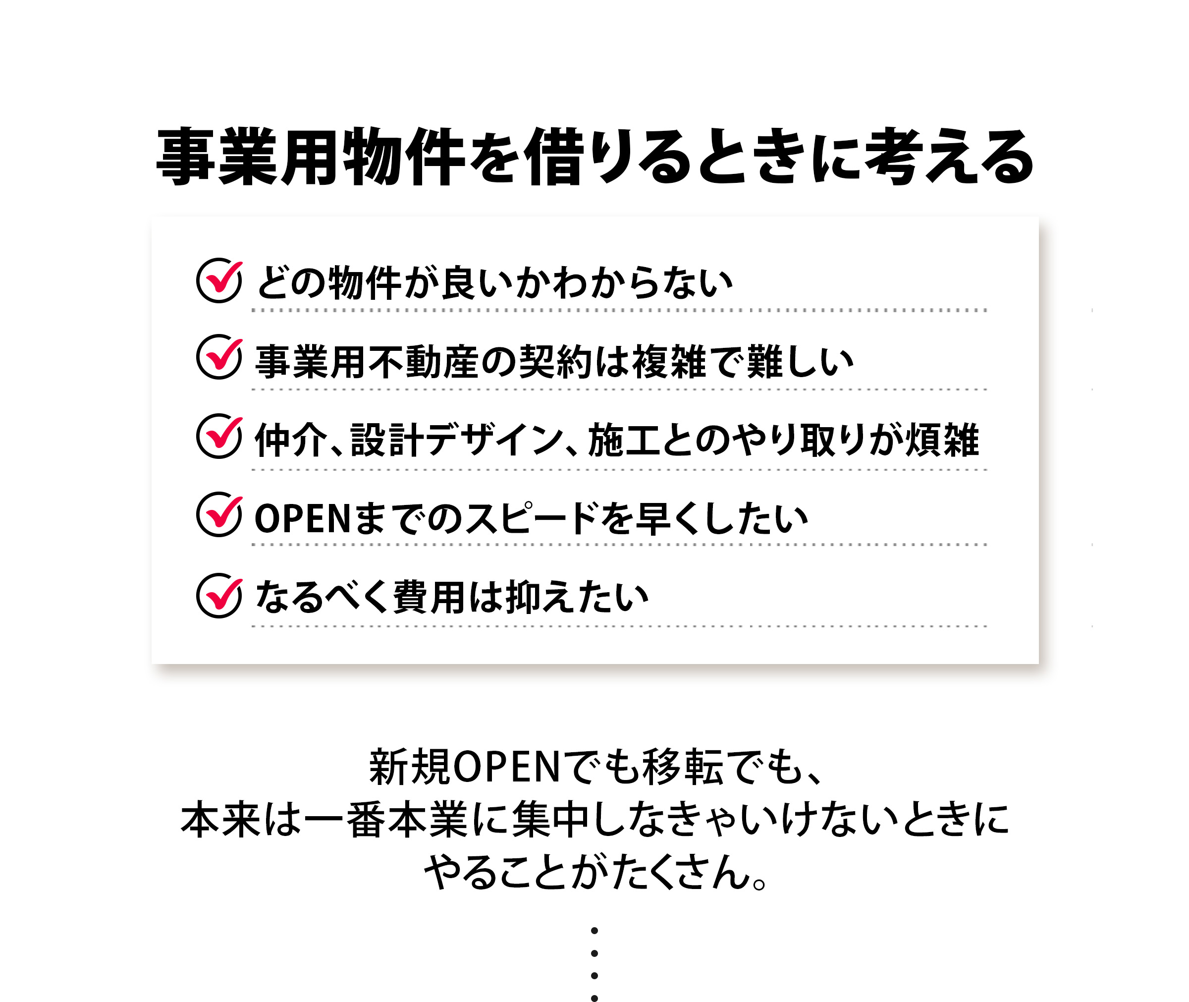 事業用物件を借りるときに考えるお悩み